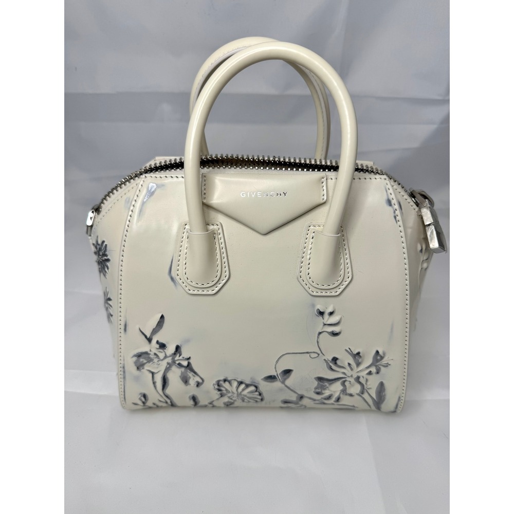 Givenchy Antigona Mini Floral Embossed Leather Satchel Bag Off White‎ NWOB